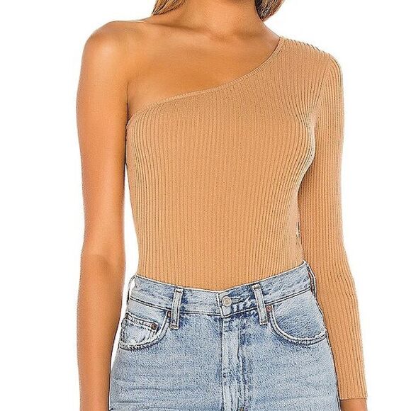 Lovers and Friends Top Ophelia One Shoulder Ribbed Knit Shirt in Camel Size XS - Picture 3 of 13